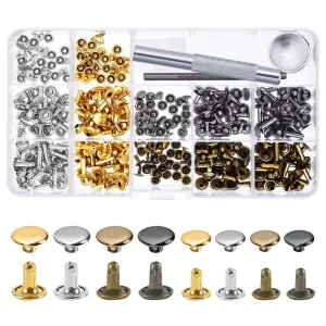 240 Sets Leather Rivets, Alritz Double Cap Rivet Tubular 4 Colors 2 Sizes Metal Studs with Fixing Tools for DIY Leather Craft/Clothes/Shoes/Bags/Belts Repair Decoration