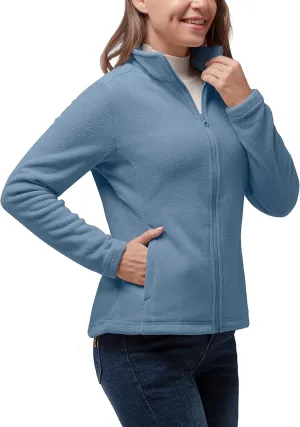 33,000ft Women's Zip Up Fleece Jacket, Long Sleeve Warm Soft Polar Lightweight Coat with Pockets for Winter