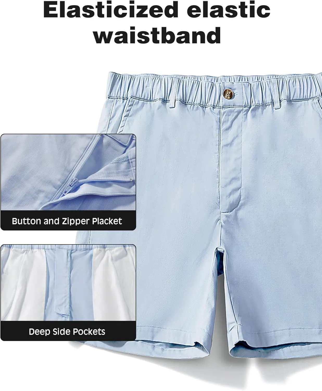 AIMPACT Mens Casual Cotton Shorts Classic Fit Elastic Waistband Casual Shorts 5.5 Inch Inseam with Pockets