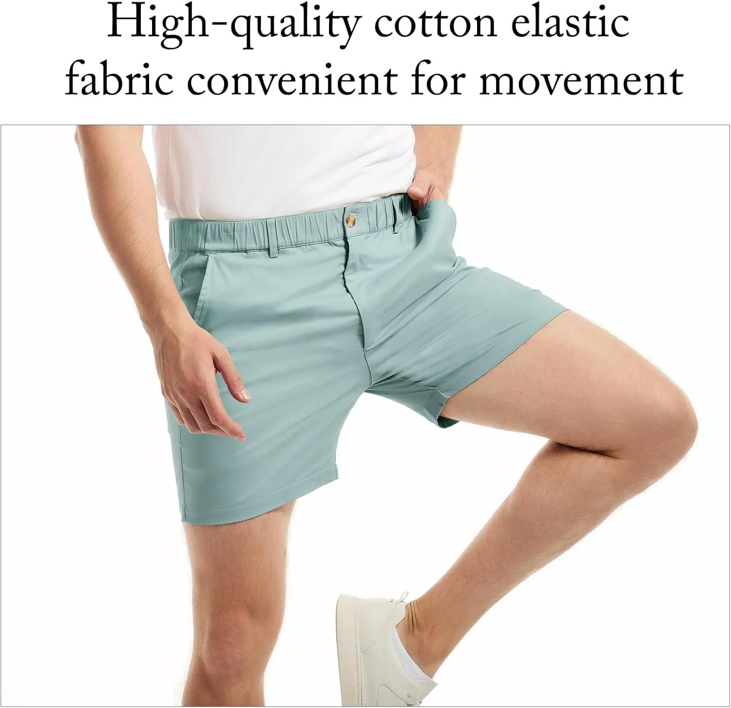 AIMPACT Mens Casual Cotton Shorts Classic Fit Elastic Waistband Casual Shorts 5.5 Inch Inseam with Pockets