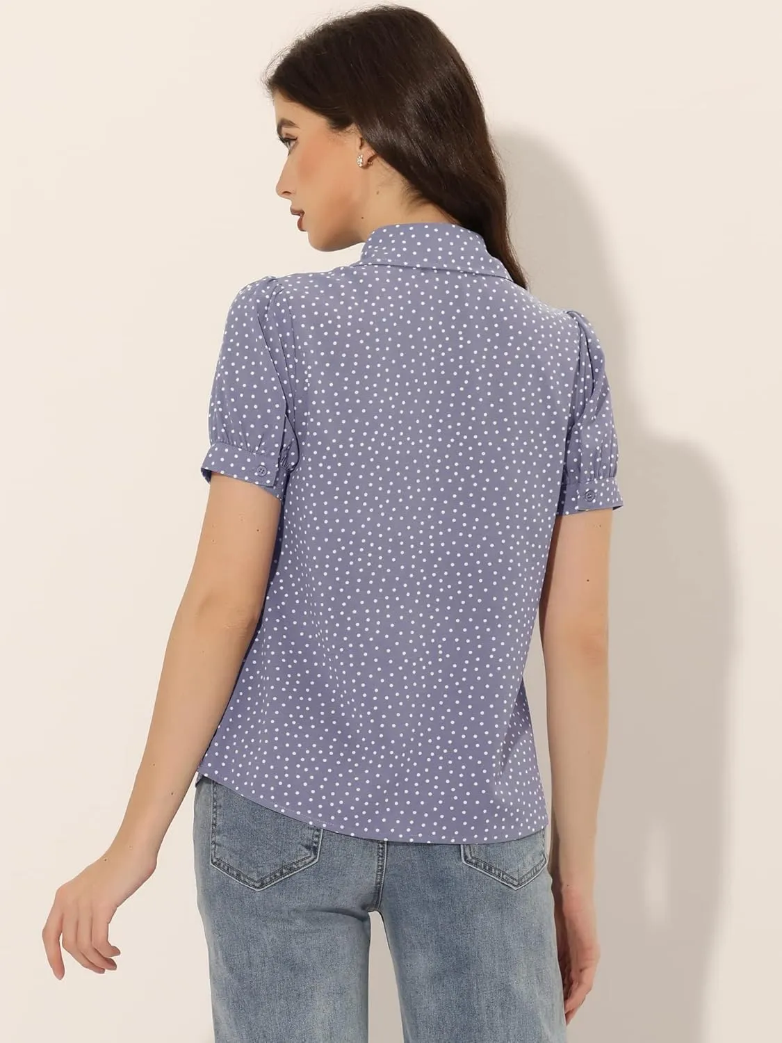 Allegra K Women's Retro Blouses Printed Bow Tie Peter Pan Collar Chiffon Blouse