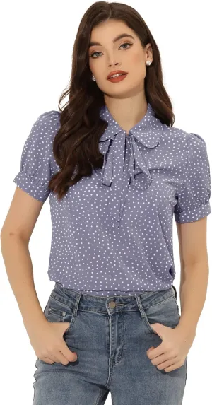 Allegra K Women's Retro Blouses Printed Bow Tie Peter Pan Collar Chiffon Blouse