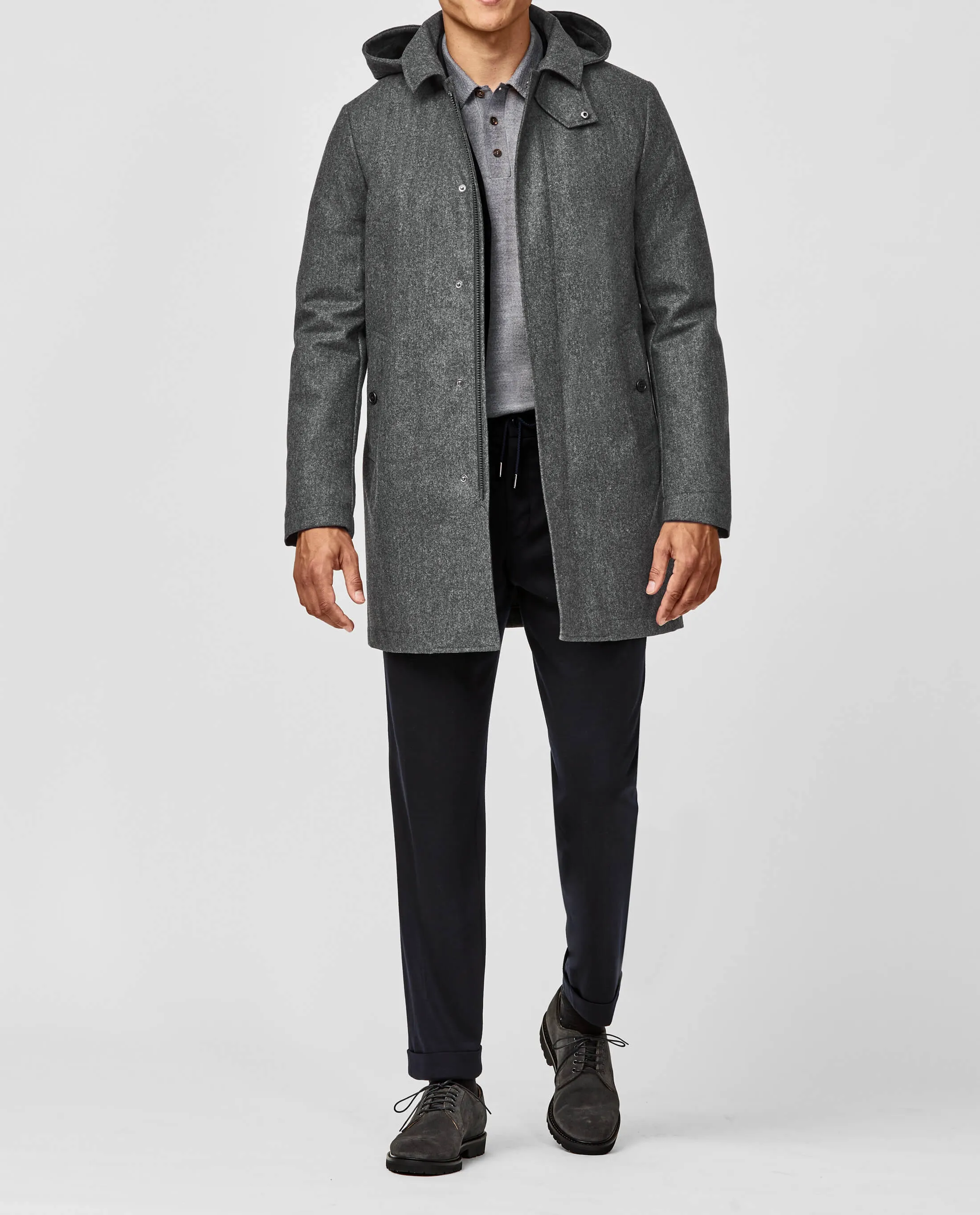 Barberis Canonico Heathered Grey S120 Twill Bonded Wool Weather Tech Unconstructed Coat