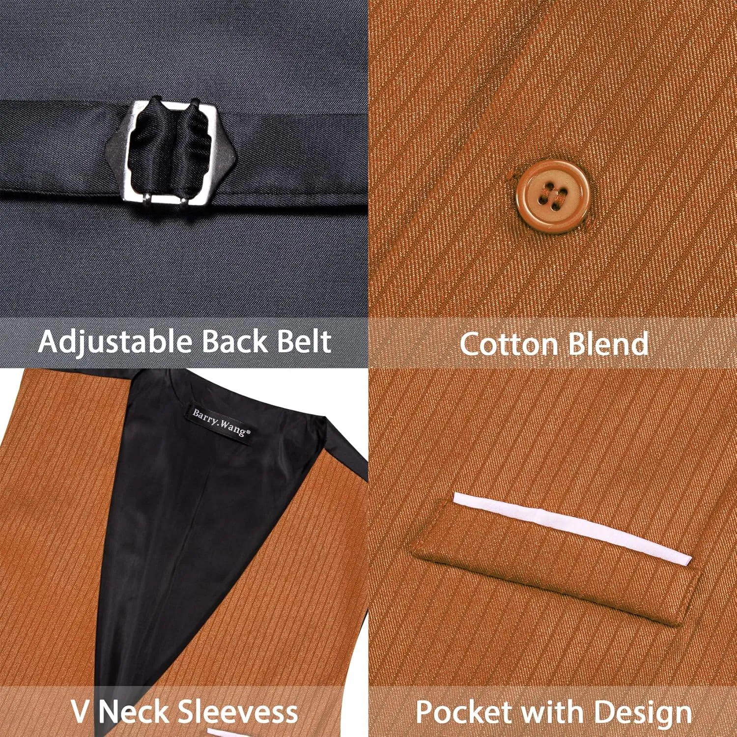 Barry.Wang Men's Suit Vest Business Formal Waistcoat Stripe/Plaid Classic Bowtie Set Wedding Party Business