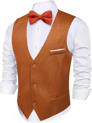 Barry.Wang Men's Suit Vest Business Formal Waistcoat Stripe/Plaid Classic Bowtie Set Wedding Party Business