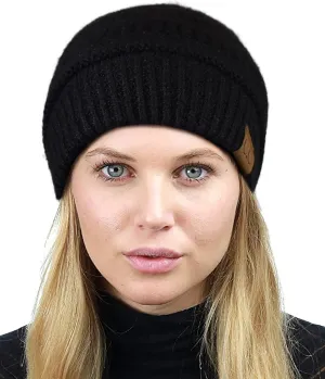 C.C Unisex Chunky Soft Stretch Cable Knit Warm Fuzzy Lined Skully Beanie
