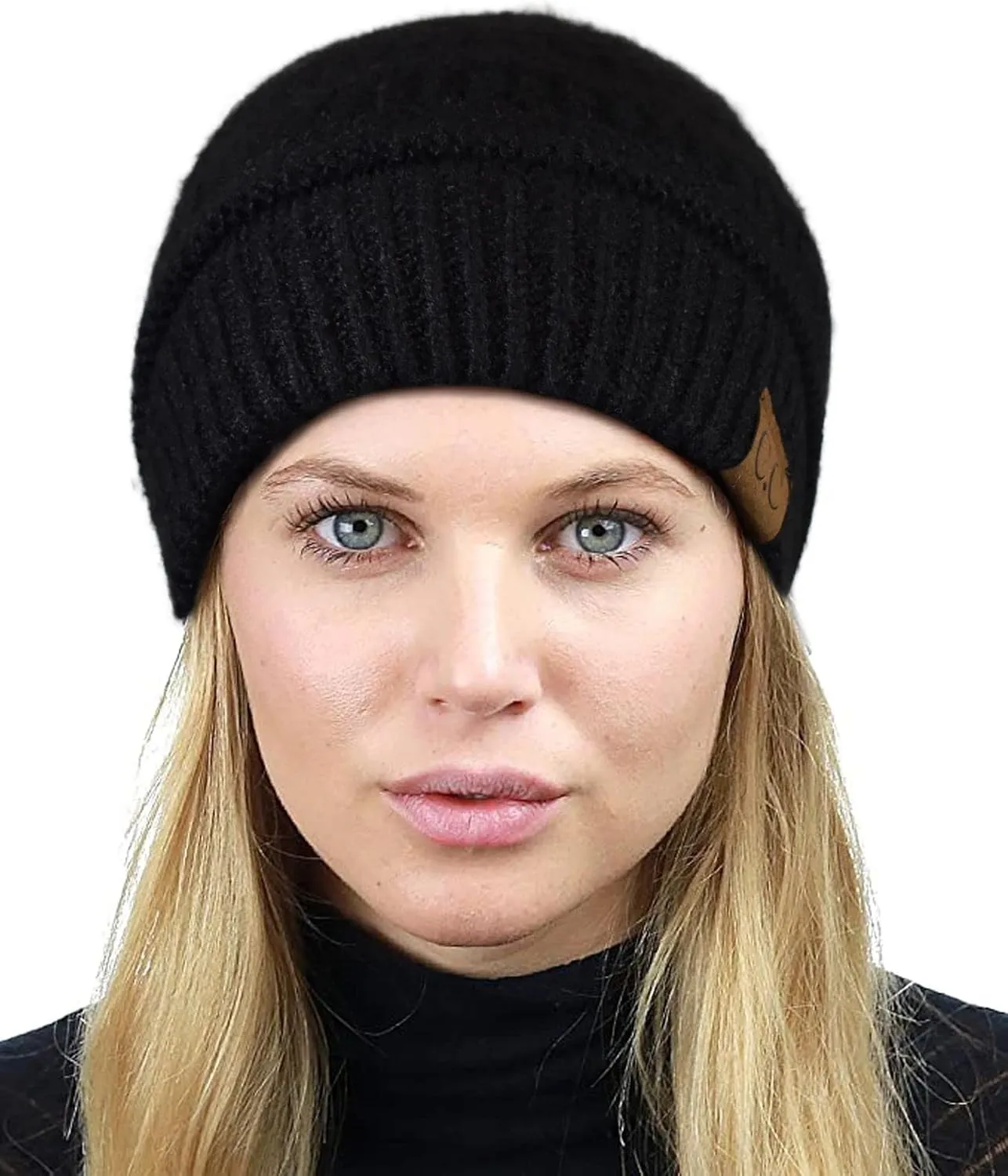 C.C Unisex Chunky Soft Stretch Cable Knit Warm Fuzzy Lined Skully Beanie