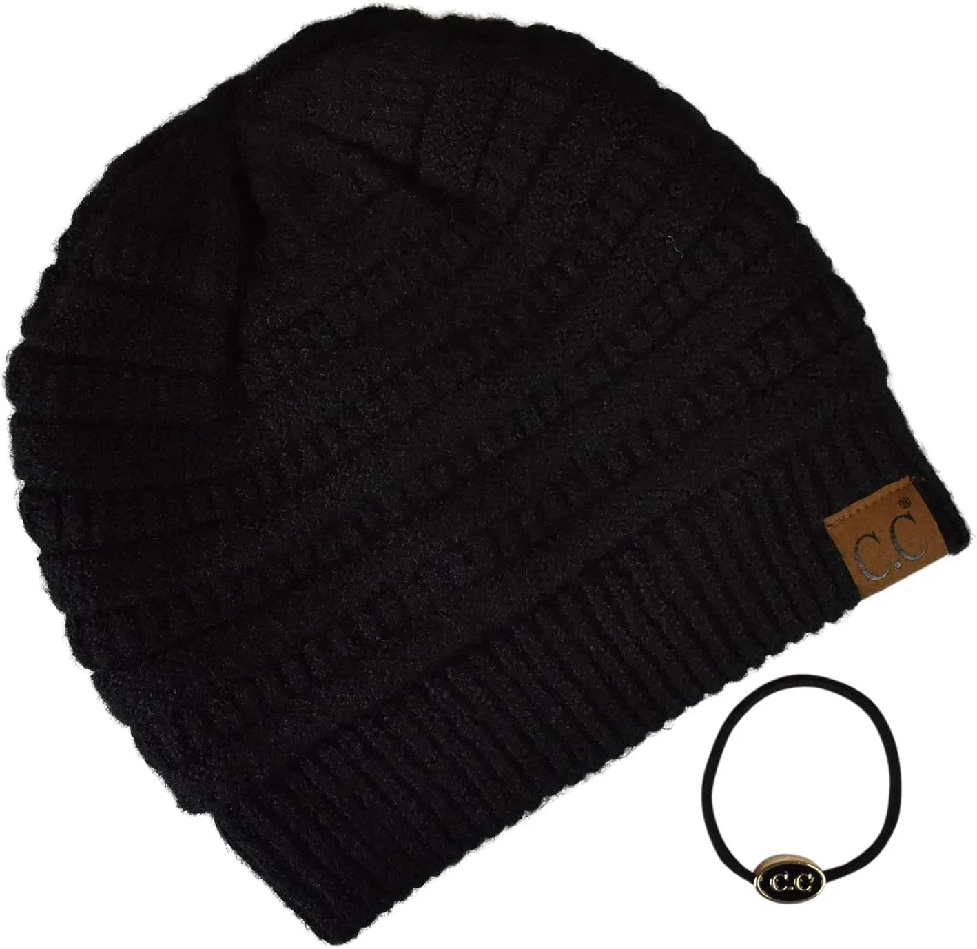 C.C Unisex Chunky Soft Stretch Cable Knit Warm Fuzzy Lined Skully Beanie
