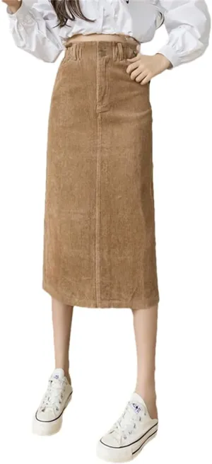 Dbdkejj Women's Autumn High Waist Back Slit Skirt Pencil Midi Skirt
