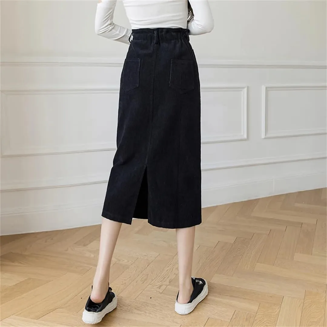 Dbdkejj Women's Autumn High Waist Back Slit Skirt Pencil Midi Skirt