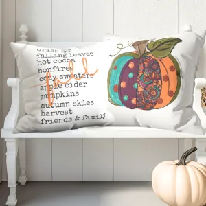 Fall Pillow Cover, Colorful Pumpkin Pillow Covers, Country Farmhouse Decor, White Pillow Cover, Autumn Decor, Porch Fall Decor