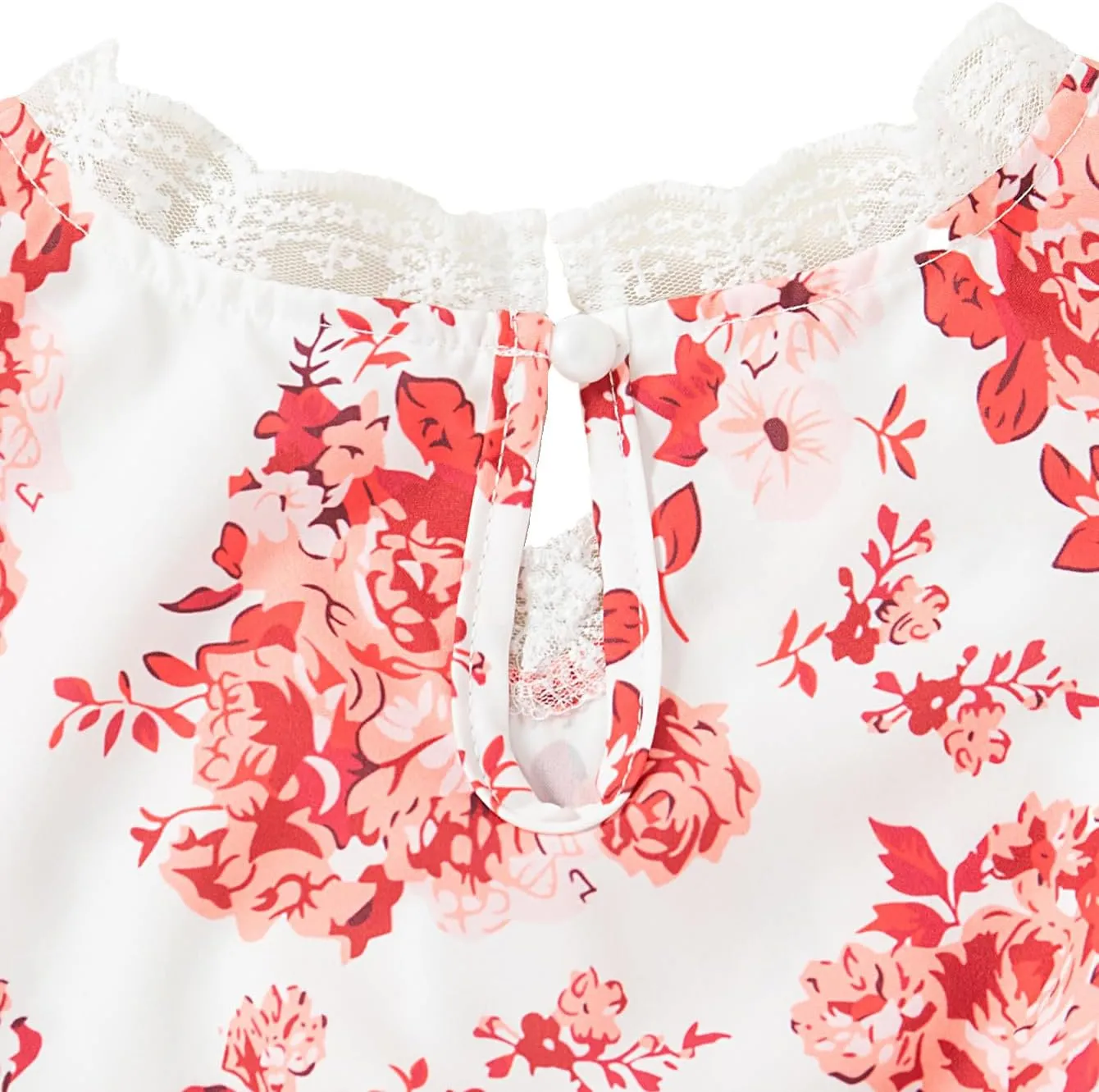 Girl's Ruffle Trim Short Sleeve Dress Lace Trim V Neck High Waist A Line Belted Midi Dresses
