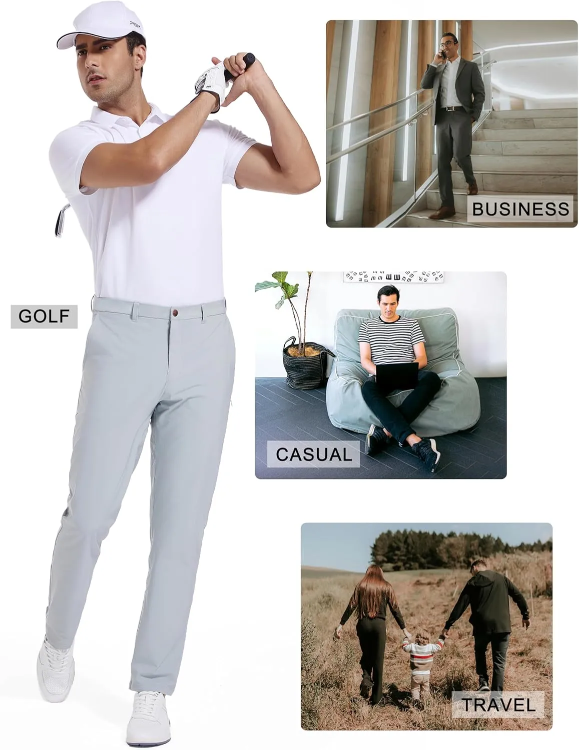 Golf Pants for Men Stretch Dress 30"/32"/34" Pants Quick Dry Lightweight Slacks Trousers for Business Casual Travel