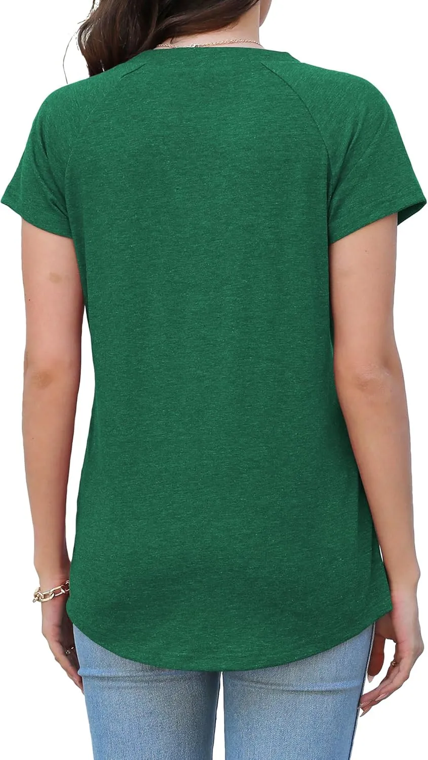 Heymiss Womens Summer Tops Short Sleeve Shirts Casual Casual V Neck T-Shirt Loose Fit S-2XL