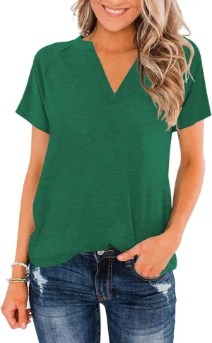 Heymiss Womens Summer Tops Short Sleeve Shirts Casual Casual V Neck T-Shirt Loose Fit S-2XL