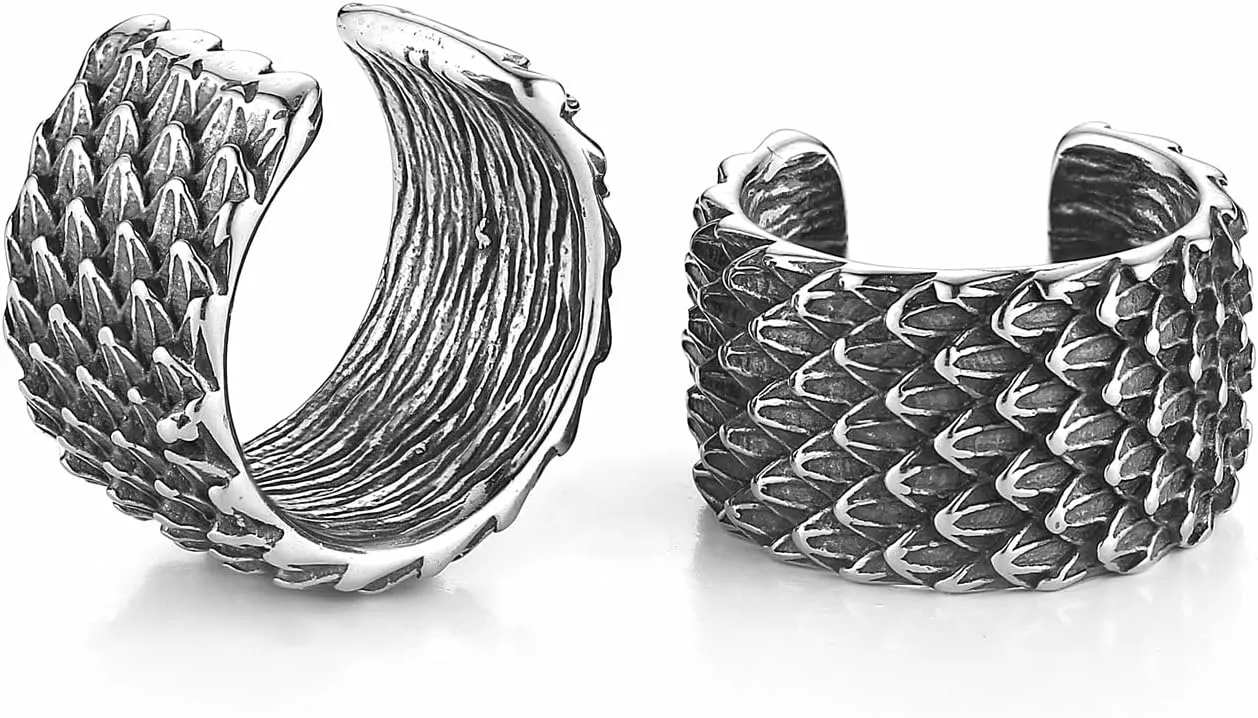 HZMAN Dragon Scale Ear Cuff Earrings for Men Women Retro Gothic Stainless Steel Lightweight No Piercing Clip On Cartilage Earring Jewelry Gift