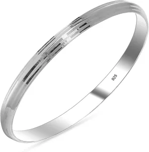LeCalla 925 Sterling Silver Punjabi Sardar Kada for Men | 2.5MM Thick Textured Sikh Kada | Men's Cuff Bangle Bracelet
