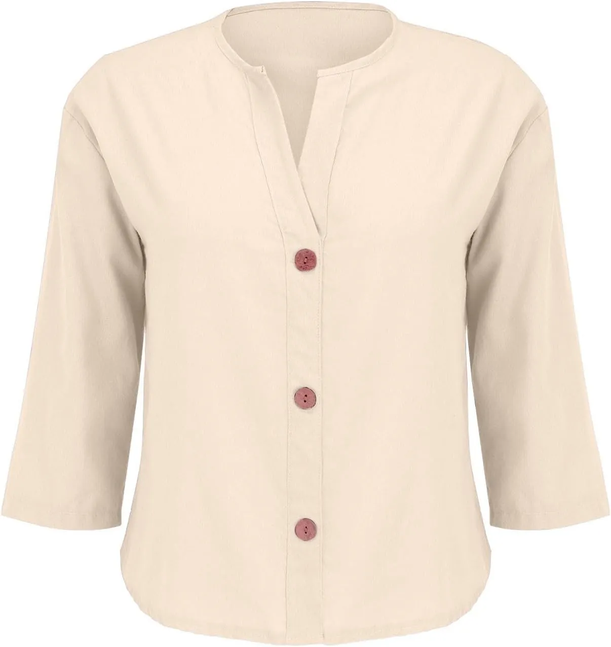 Linen Shirts for Women Summer 2025 Cotton Linen V Neck 3/4 Sleeve Tops Loose Vacation Beach Solid Blouses Tunic
