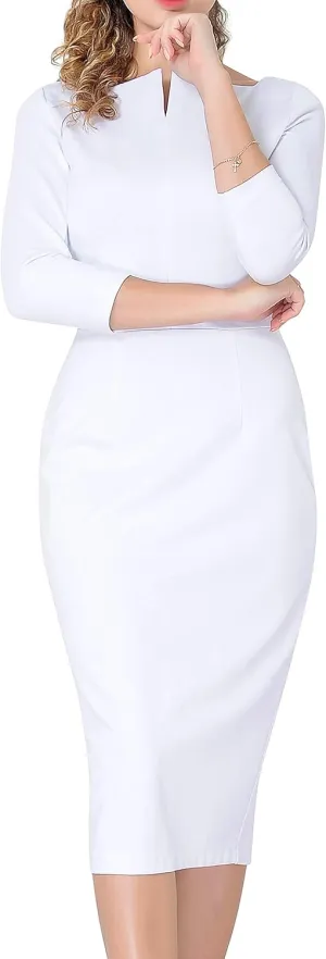 Marycrafts Women's Work Office Business Square Neck Sheath Midi Dress