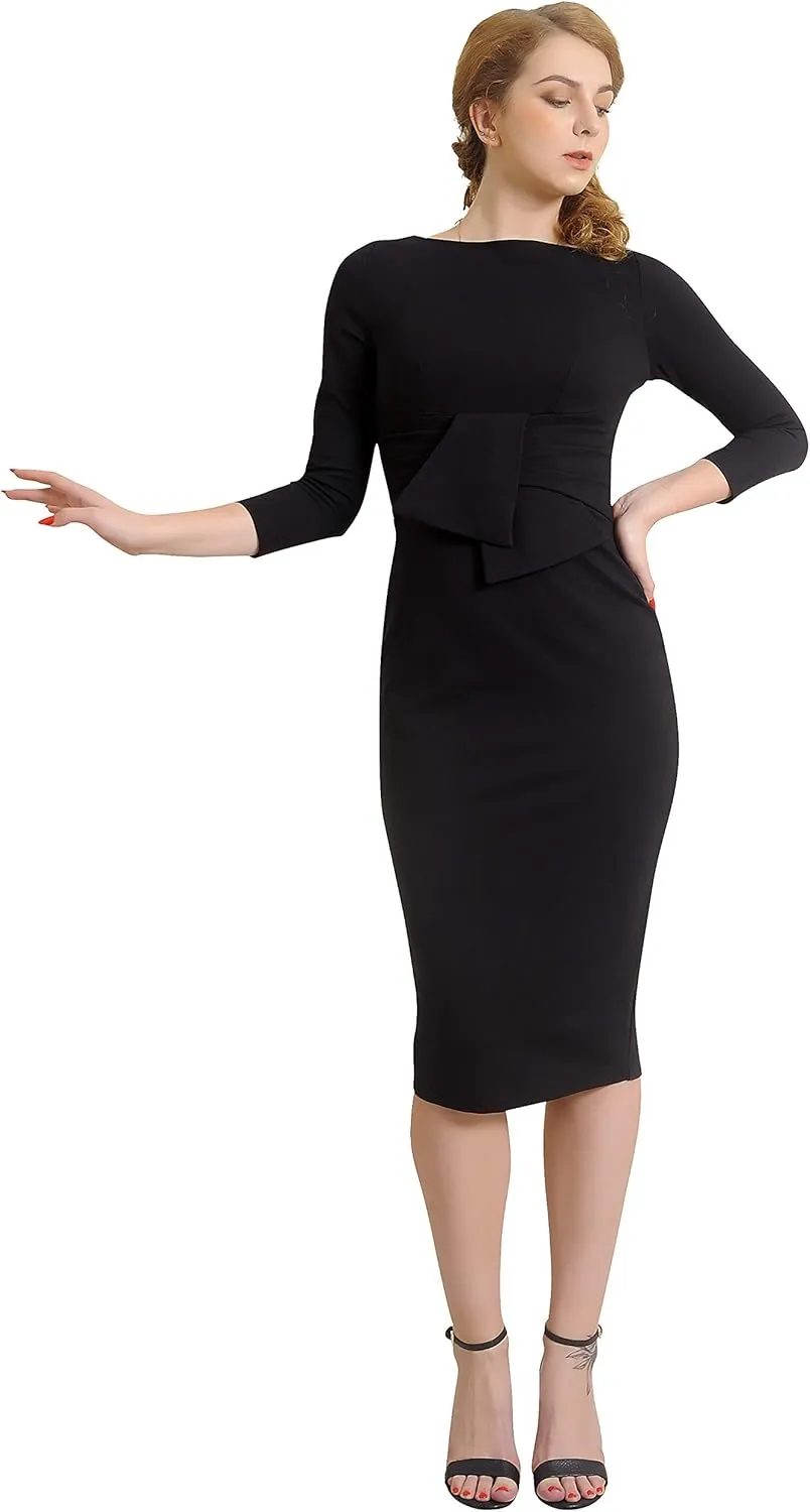 Marycrafts Women's Work Office Business Square Neck Sheath Midi Dress
