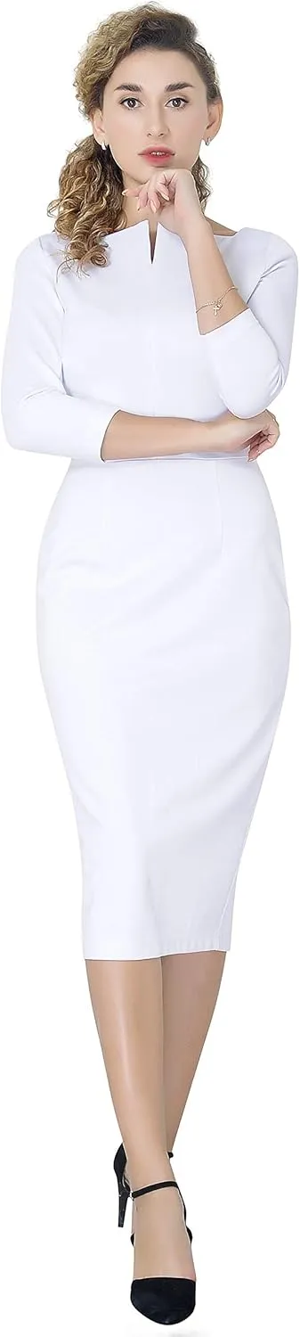 Marycrafts Women's Work Office Business Square Neck Sheath Midi Dress