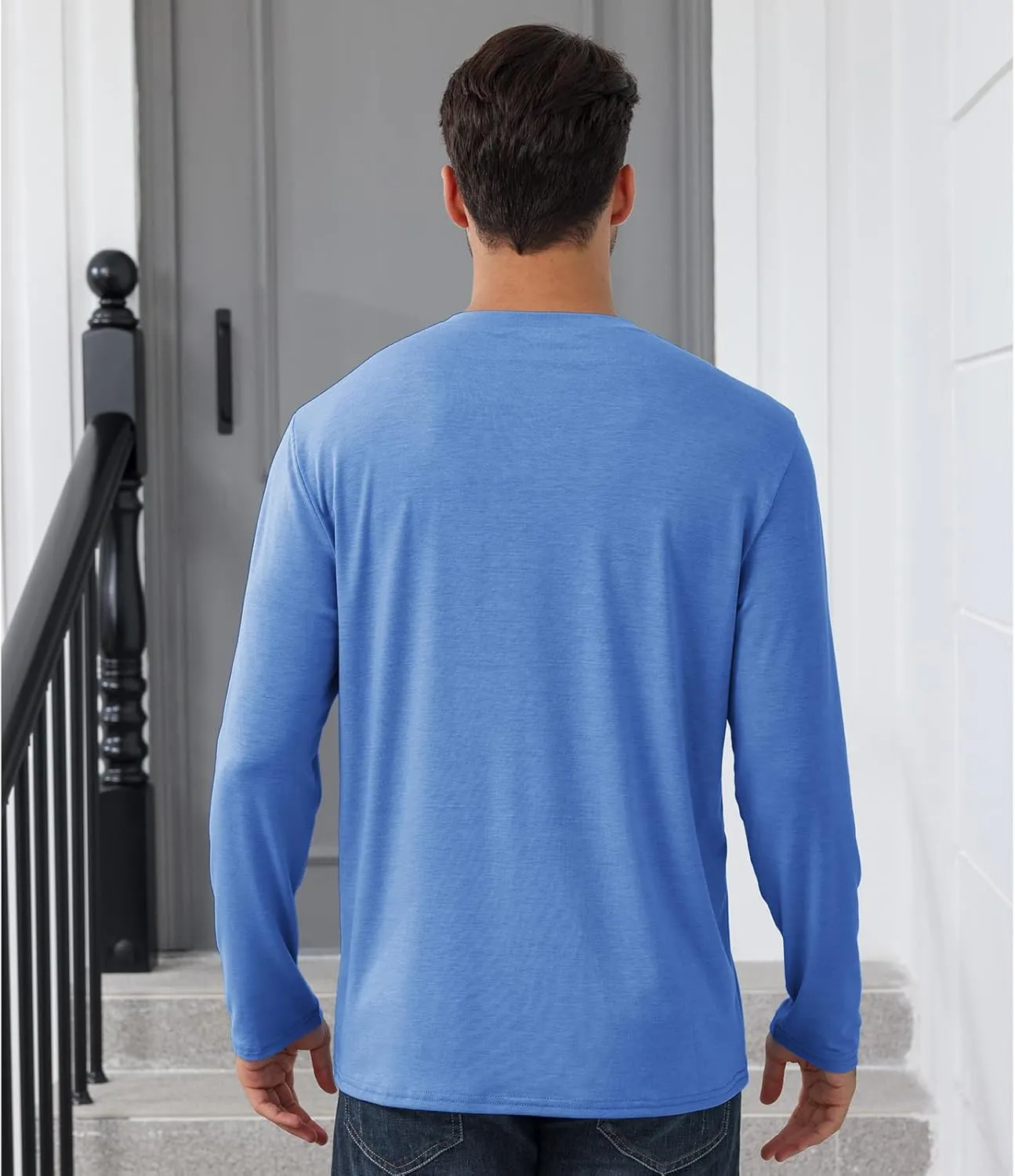 Men's Casual Henley Shirts Long Sleeve Casual Basic T Shirt Soild Button Tee Top
