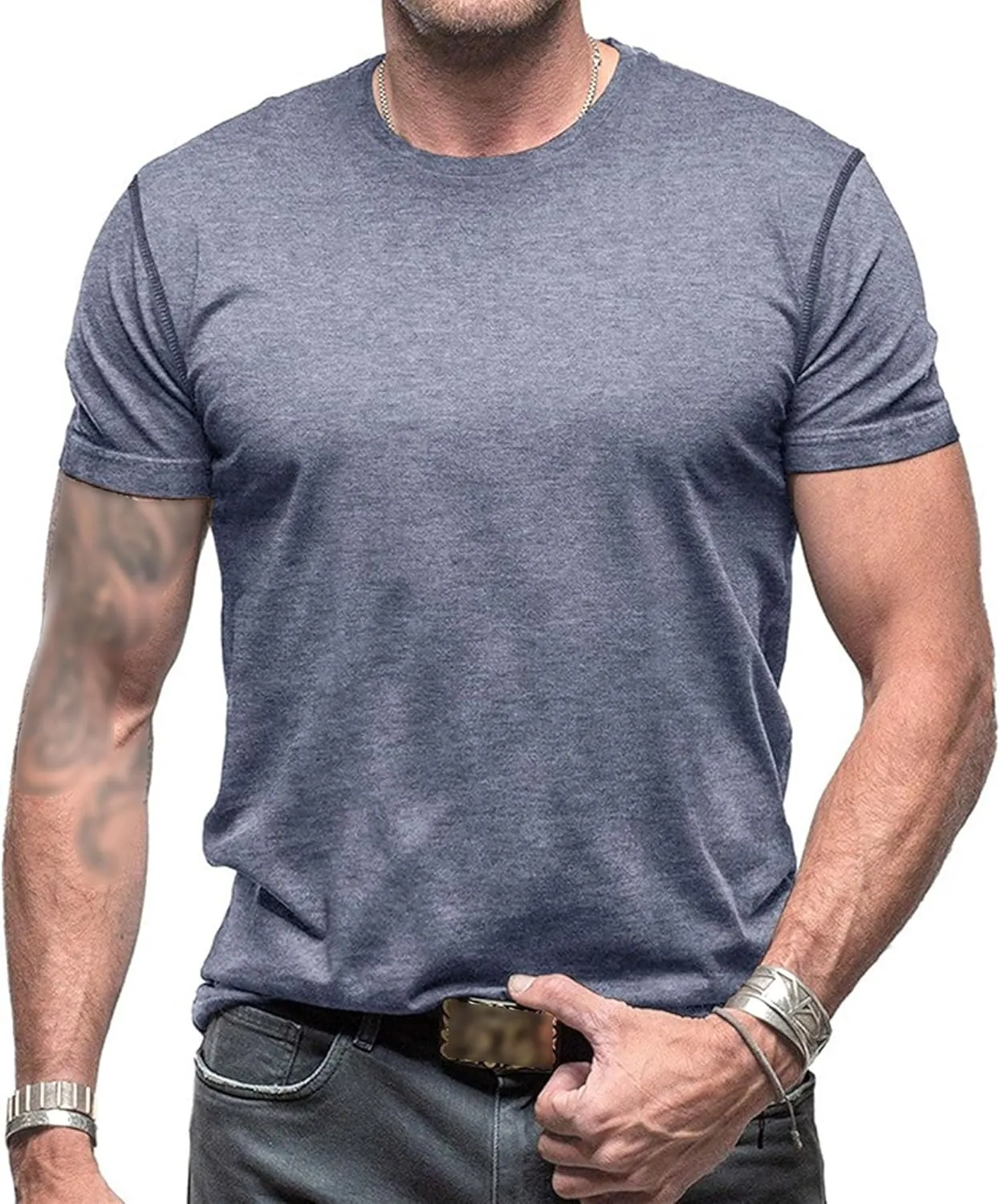 Men's Solid Crew Neck Vintage Outdoor T-Shirts Loose Fit Casual Henley Outdoor Tee Classic Stretch Summer Tee Shirts