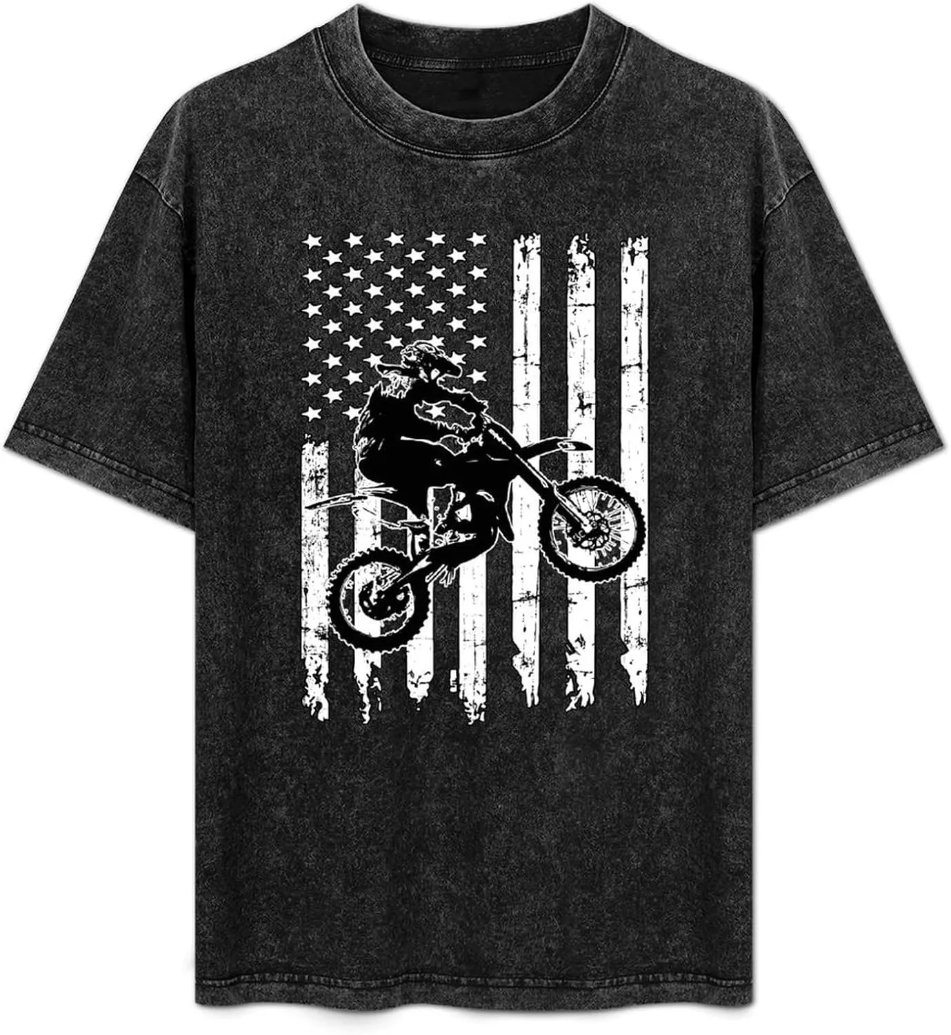 Motocross Dirt Bike Men's T Shirt Vintage Wash Tee Crew Neck Shoulder Tops Casual Pullover for Women