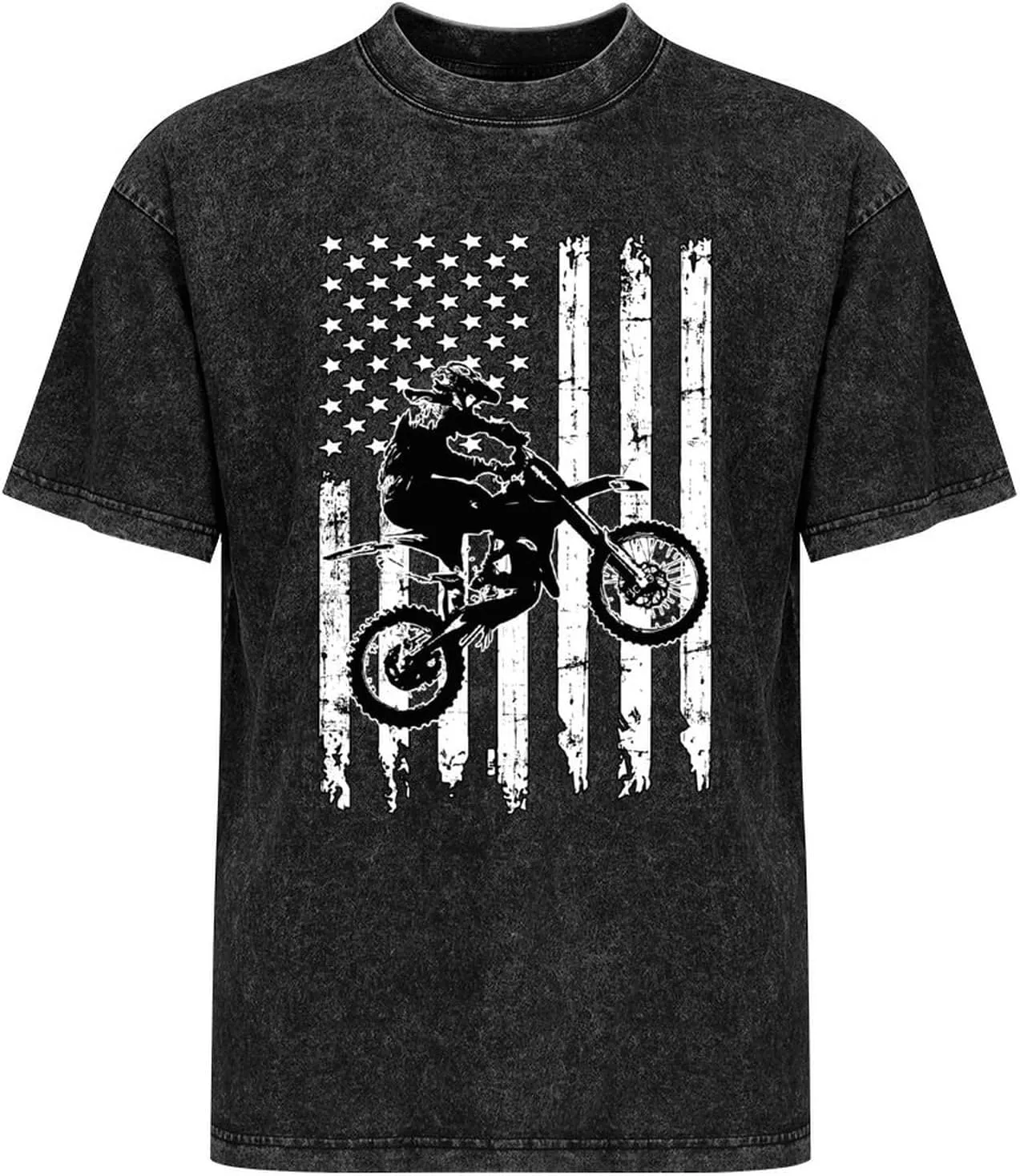 Motocross Dirt Bike Men's T Shirt Vintage Wash Tee Crew Neck Shoulder Tops Casual Pullover for Women
