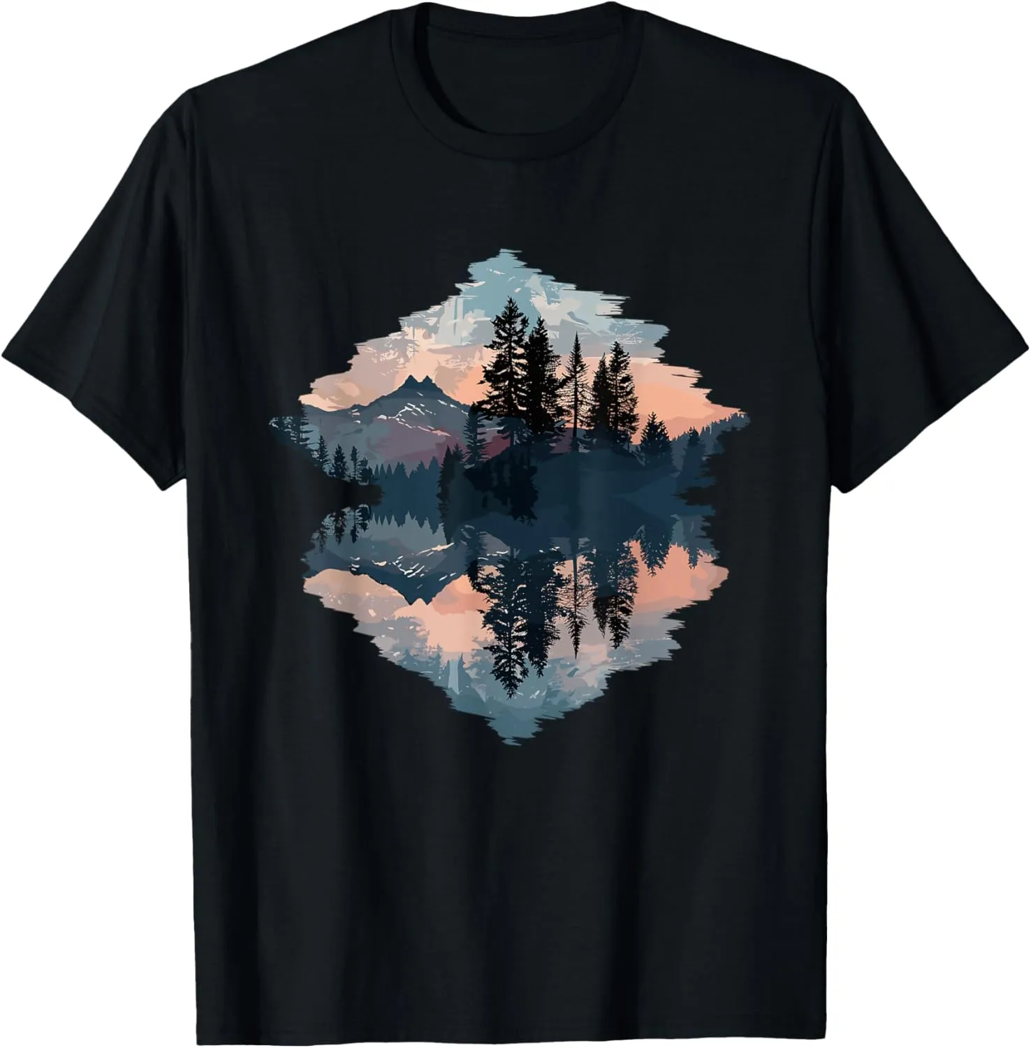 Mountain Landscape Reflection Forest Trees Outdoor Wildlife T-Shirt