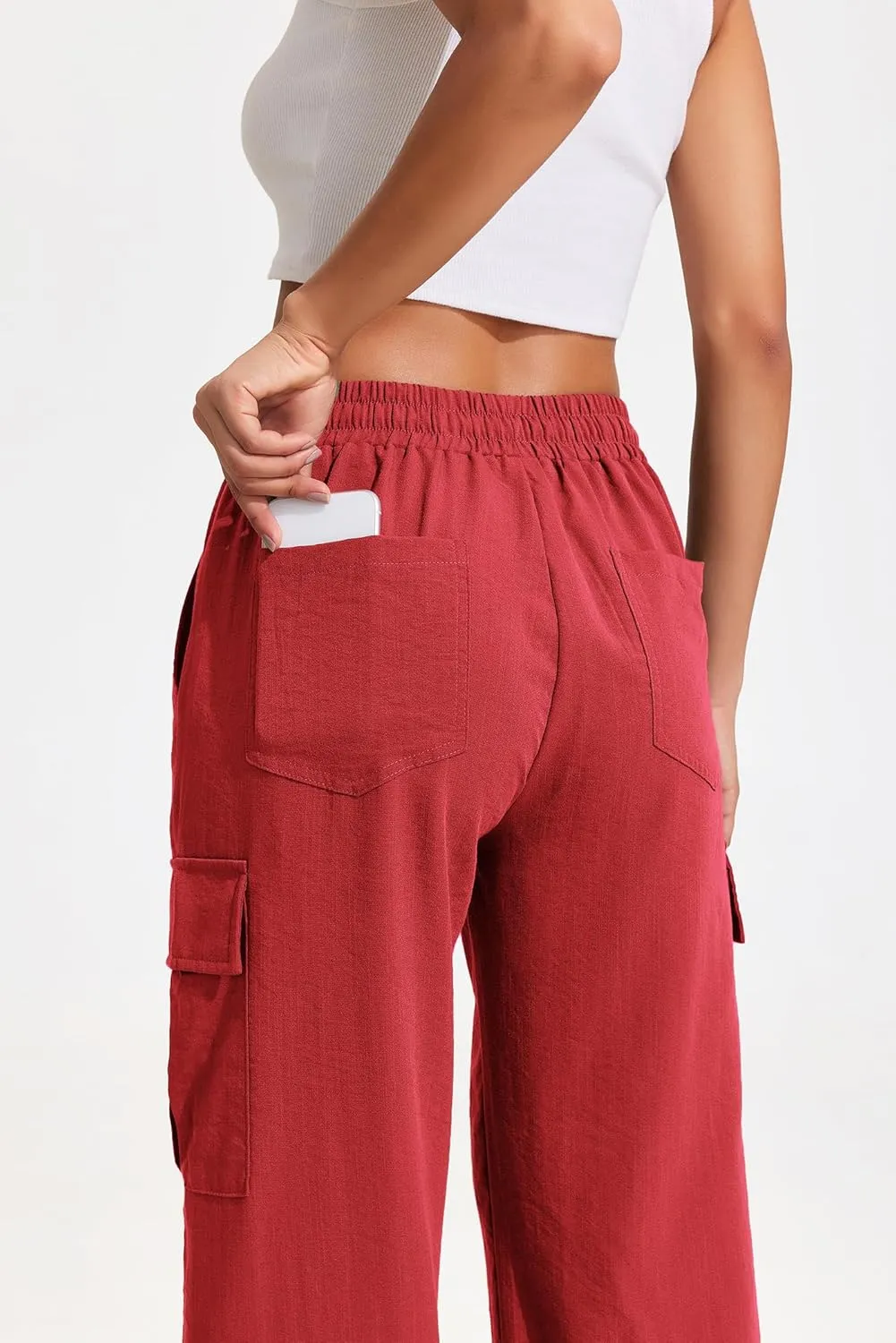 PINSPARK Women's Cargo Pants Quick Dry Hiking Athletic Pants Elastic High Waist Casual Pants Wide Leg with Pockets