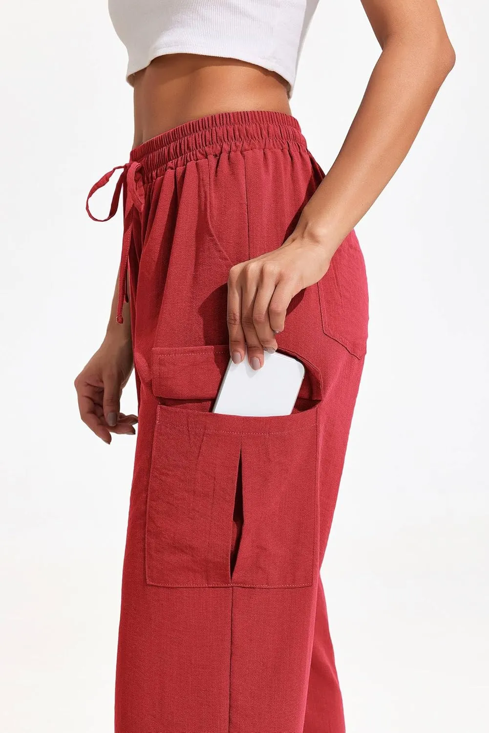 PINSPARK Women's Cargo Pants Quick Dry Hiking Athletic Pants Elastic High Waist Casual Pants Wide Leg with Pockets