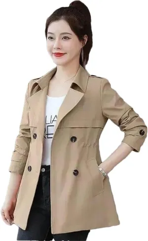 Plus Size Women Trench Jacket Short Spring Autumn Winter Fashion Slim Loose Formal Office Work Windbreaker