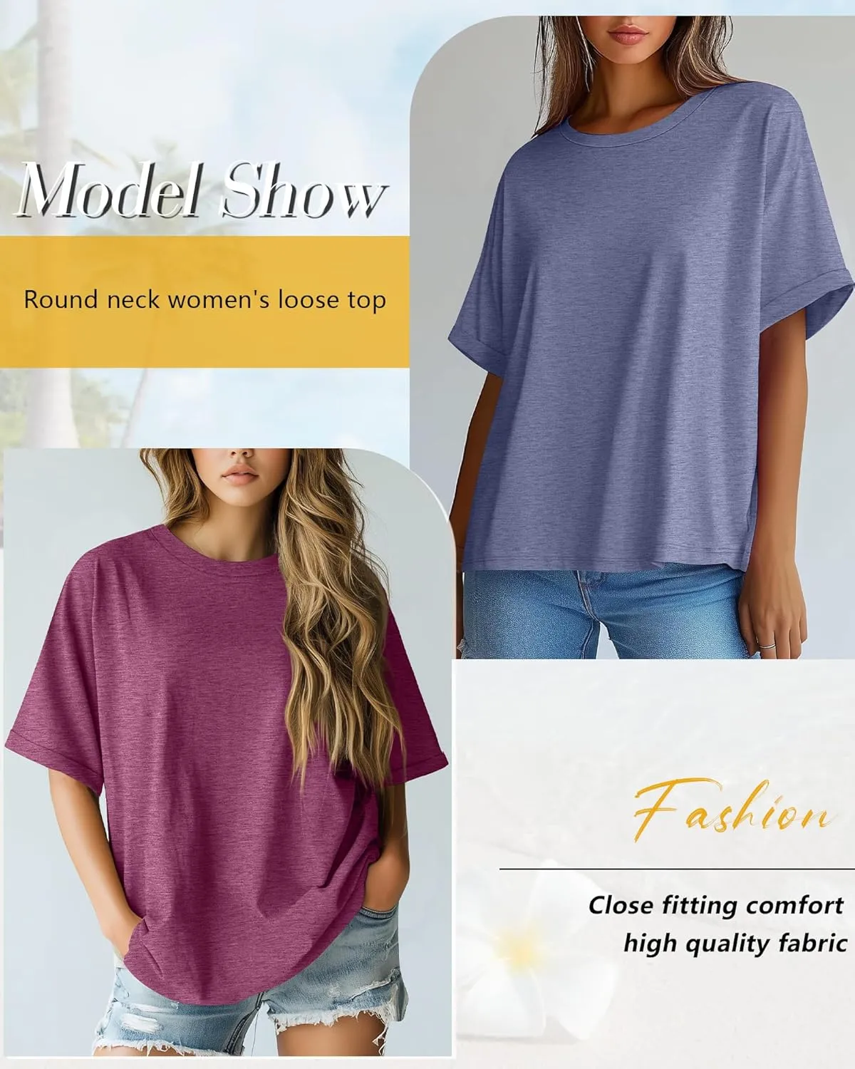 Riyiper 3 Pack Women's Oversized T Shirt Cotton Half Sleeve Summer Tees Casual Loose Fit Crew Neck Basic Tops