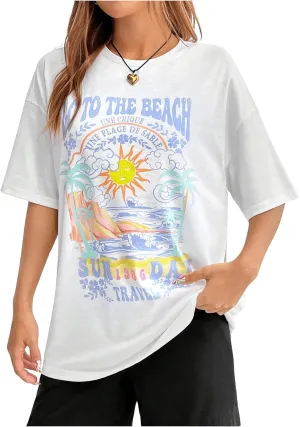 SOLY HUX Women's Graphic Tees Cute Print Short Sleeve Tee Preppy Clothes Casual Vintage Summer Oversized T Shirt Top