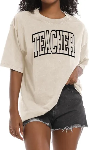 Teacher Shirts for Women Oversized Tshirts Teacher Appreciation Gifts Shirt Letter Printed Short Sleeve Tee Shirts