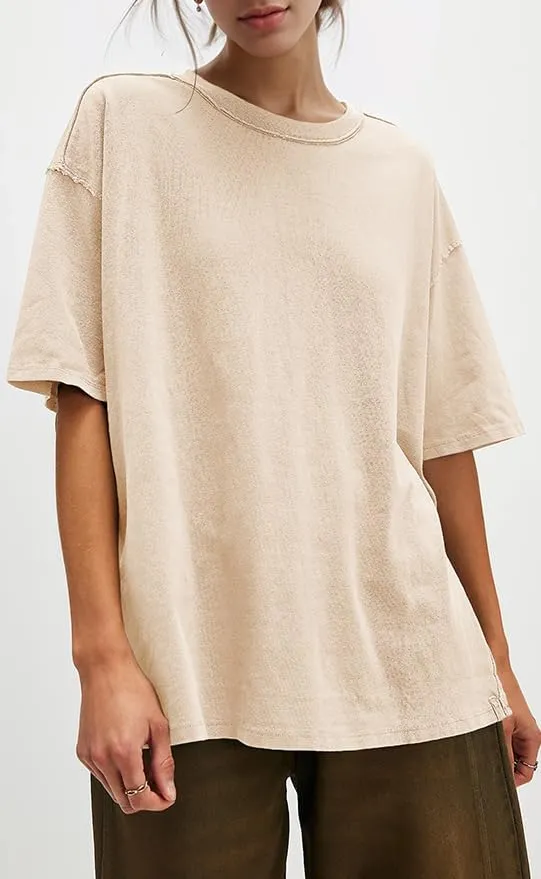 UNCLECAT Womens Oversized T Shirts Summer Trendy Short Sleeve Crew Neck Tops Loose Fit Side Slit Tee