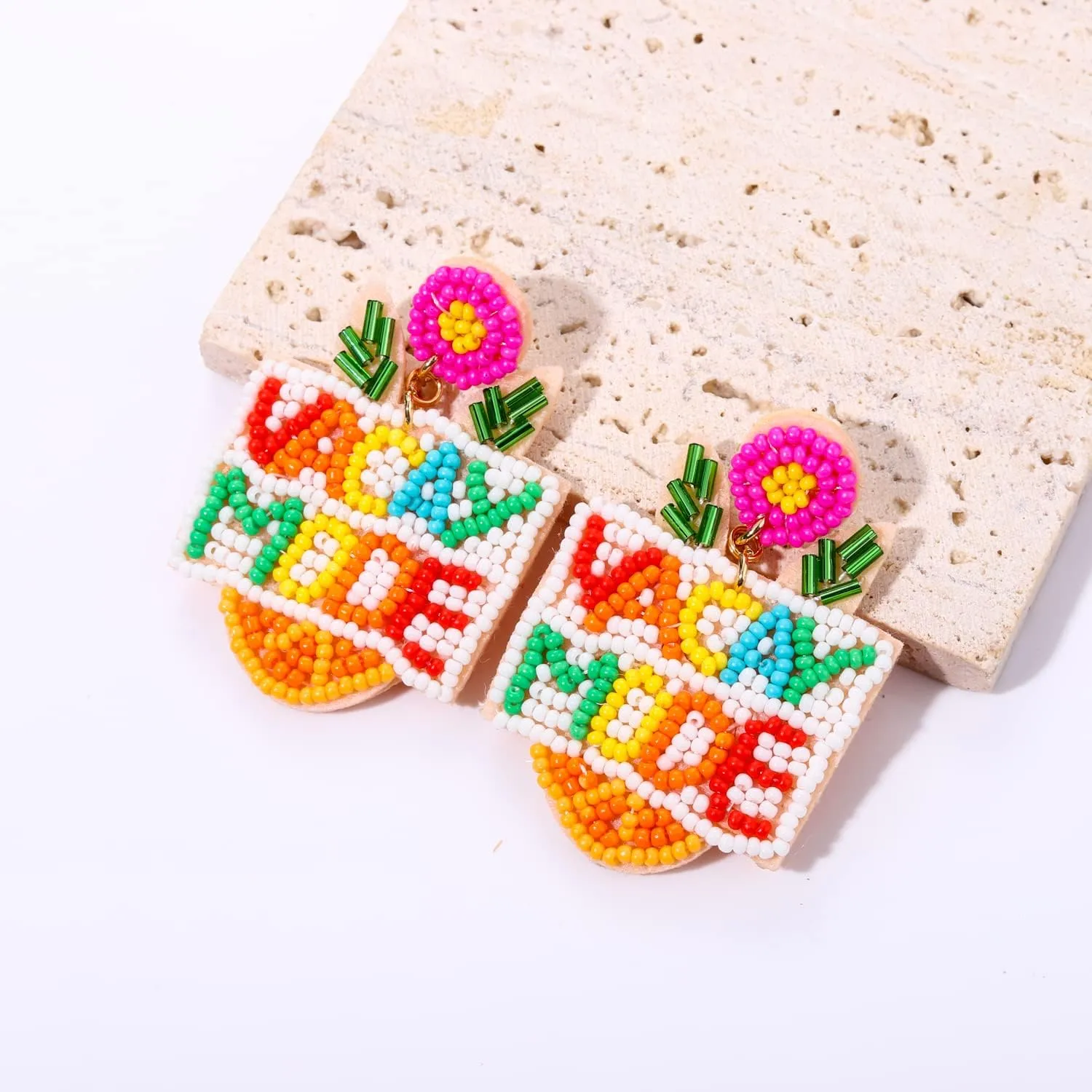 VACAY MODE Earrings Summer Pineapple Beaded Earrings Colorful Pineapple Earrings Statement Summer Beach Jewelry Gifts