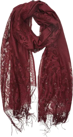 YOUR SMILE Ladies/Women's Lightweight Solid Color Fringe Lace Tassels Long Shawl Scarf For Spring Summer Fall