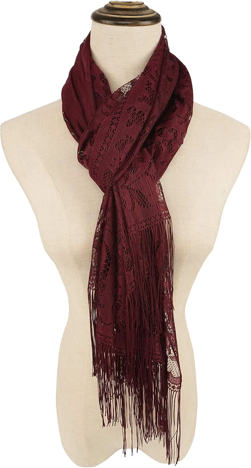 YOUR SMILE Ladies/Women's Lightweight Solid Color Fringe Lace Tassels Long Shawl Scarf For Spring Summer Fall