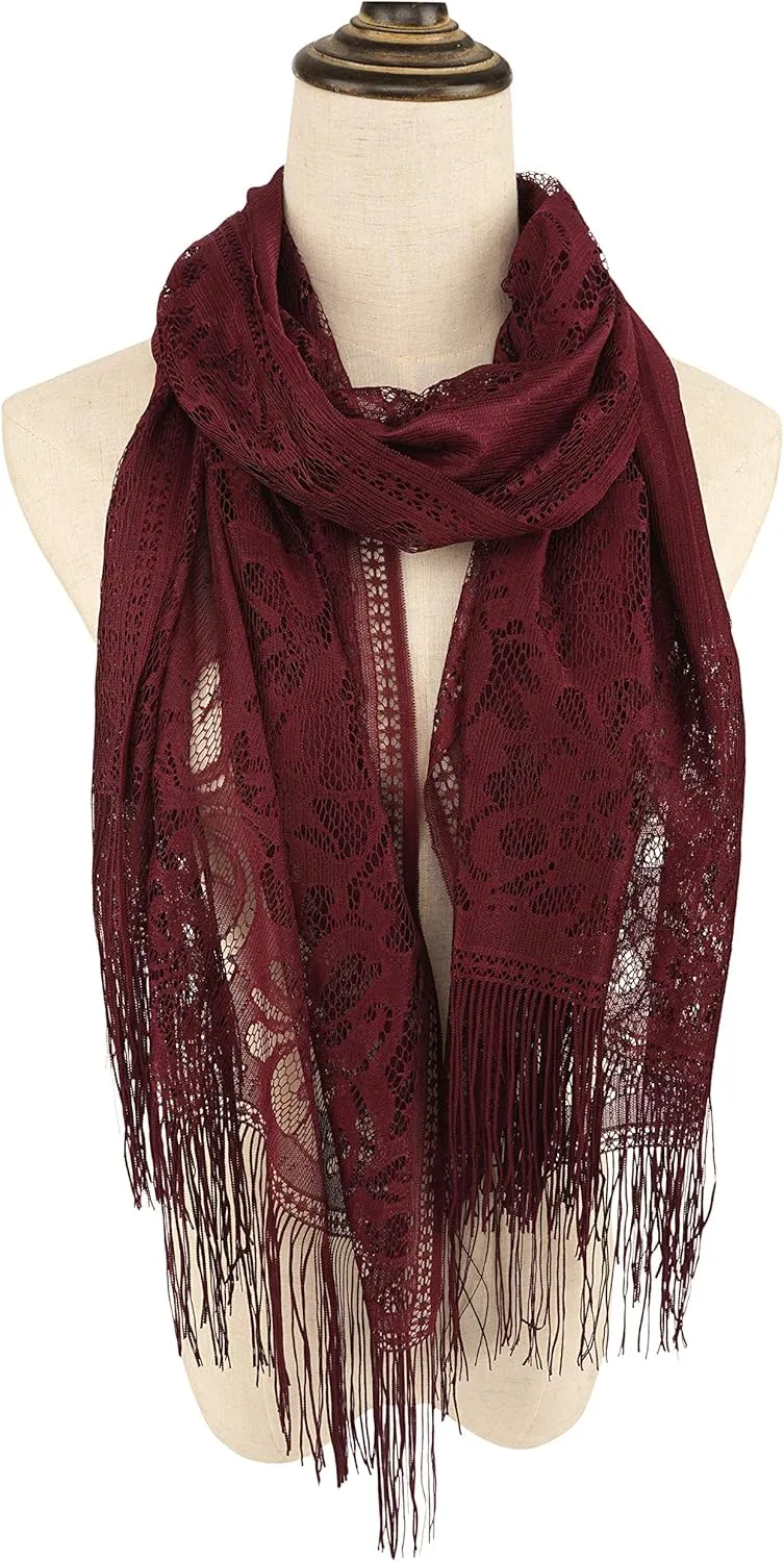 YOUR SMILE Ladies/Women's Lightweight Solid Color Fringe Lace Tassels Long Shawl Scarf For Spring Summer Fall